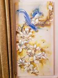 Картина, батик "Синие птицы", декор интерьера