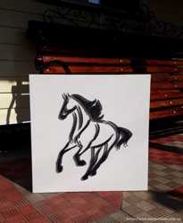 Стринг Арт Черная лошадь, Черно-белое панно, минимализм декор конь 2