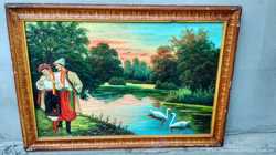 Картина маслом, українського художника- Ввечері над річкою- 1970 р 2