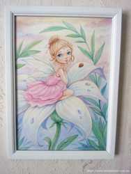 "Fairy in a white lily". Watercolor on paper.