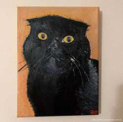 Черный кот портрет Картина маслом 24x18 Julian Black cat Zhulik 1