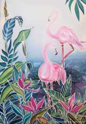 Картина Розовые фламинго, батик