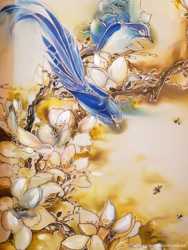 Картина, батик "Синие птицы", декор интерьера 2