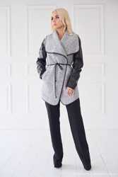 Продам стильное пальто-жакет с кожаными рукавами, пальто-трансформер 2