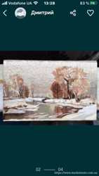 Картина пейзаж «речка весною»,вышита худ. гладь до 1940 года 2