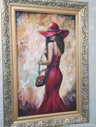 Картина маслом;девушка в шляпе, размер полотна 30х50см 2