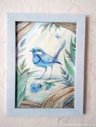 Картина "Blue bird", акварель, А4 1