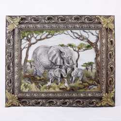 Панно картина объемная Семья слонов 2