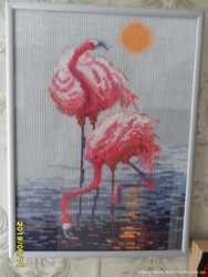 Картина =фламинго= вышита крестиком 23х17см.