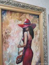 Картина маслом;девушка в шляпе, размер полотна 30х50см 3