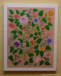 Картина "Листики - цветочки - бабочки" на холсте