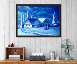 Картина маслом с зимним пейзажем и елками Родная синева Инесса Сацута 2