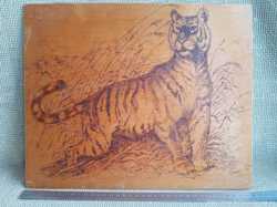 Картина на фанере, Тигр, выжигание, 37х30