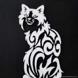 Картина Белый Кот, Стринг Арт кот, Декор в дом, Черно белое панно 2
