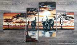 Картина, полиптих "Африканские слоны", холст, масло