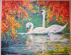 Готовая картина по номерам "Лебеди на осеннем пруду" 1