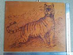 Картина на фанере, Тигр, выжигание, 37х30 3
