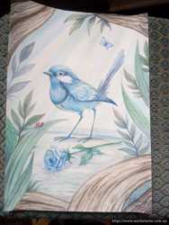 Картина "Blue bird", акварель, А4 3