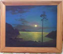 Картина, масло "Луна над морским заливом". Огурцов А. 1997 г. 2