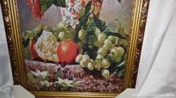 Гобелен картина "Букет роз на столе". 3