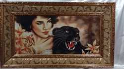 Картина гобелен "Девушка и пантера " 1