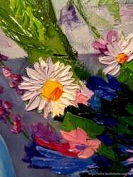 Картина маслом «Цветение полевой дымки» ромашки цветы 3